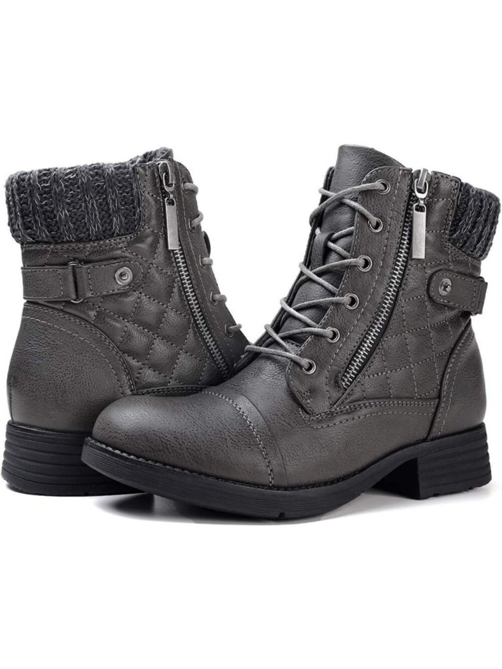 Stylish Lace-Up Ankle Combat Boots with Side Zipper for Fall & Winter Fashion